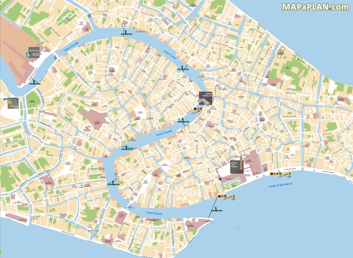 mapa Venice gondola trasu