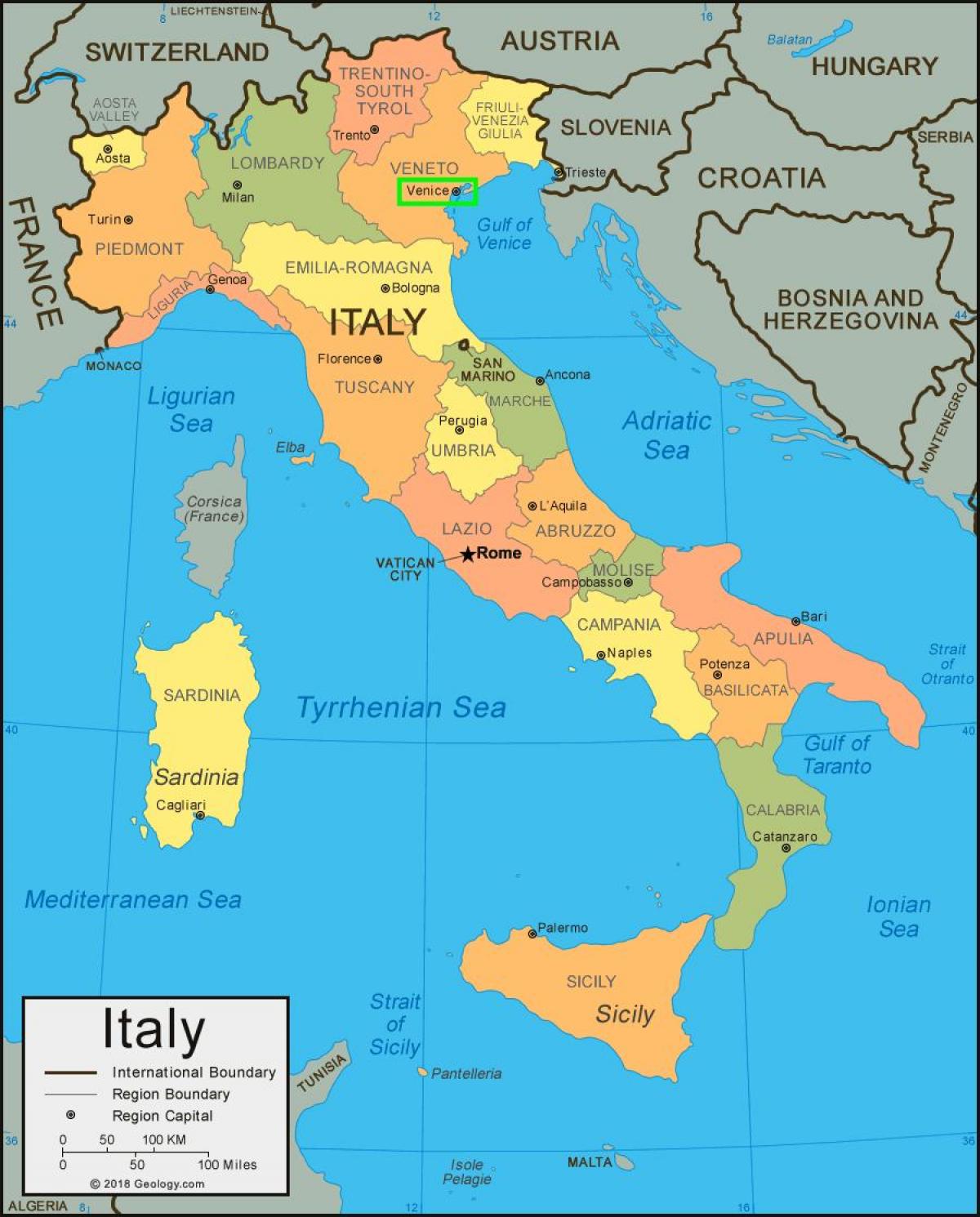 mapa Benátek a itálie